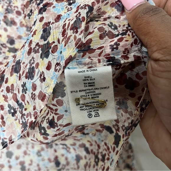 Theory Women Silk Top Small Bernetta Floral Blouse Chiffon Sheer - Picture 5 of 11
